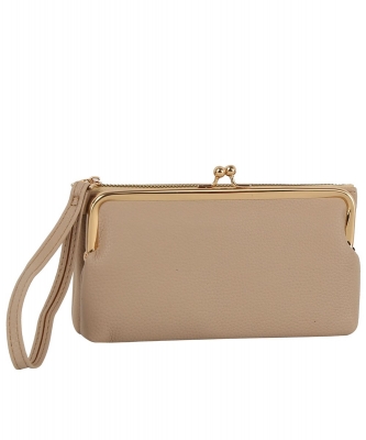 Fashion Kiss Lock Wallet Wristlet GLW-0145 STONE